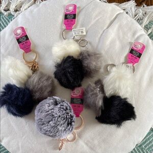 Furry Pompom Keychain Trio (3 trios and 1 single)